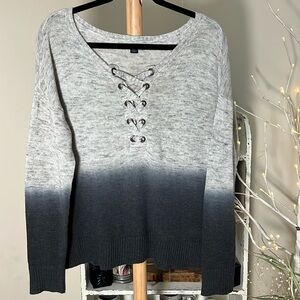 💙American Eagle L ombré gray, slate blue, dark blue lace up, scoop neck sweater